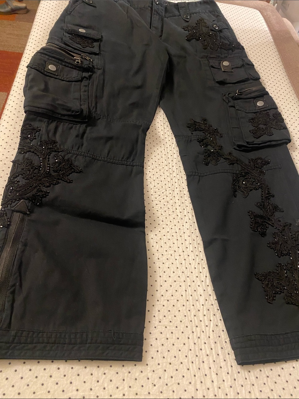 Ralph Lauren Black Cotton Pants with beads 11 pockets . SIze 8  Made in HK.